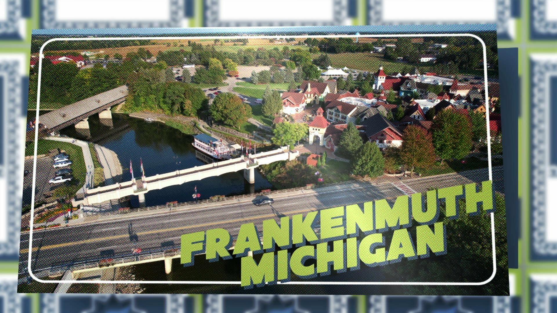A postcard for Frankenmuth, showcasing the town from above.