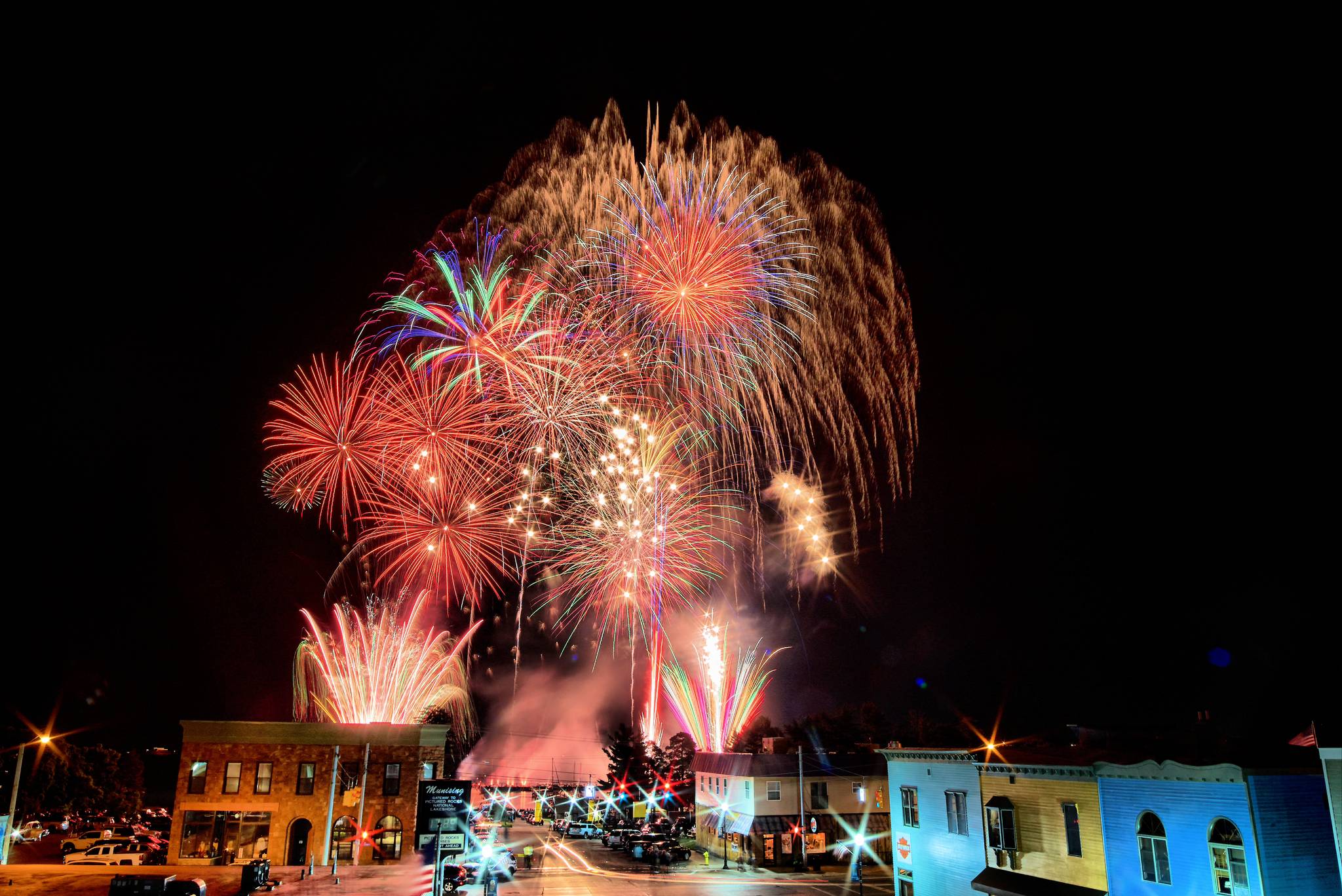 A fireworks display in Munising, anecdotally regarded as the best in the UP.